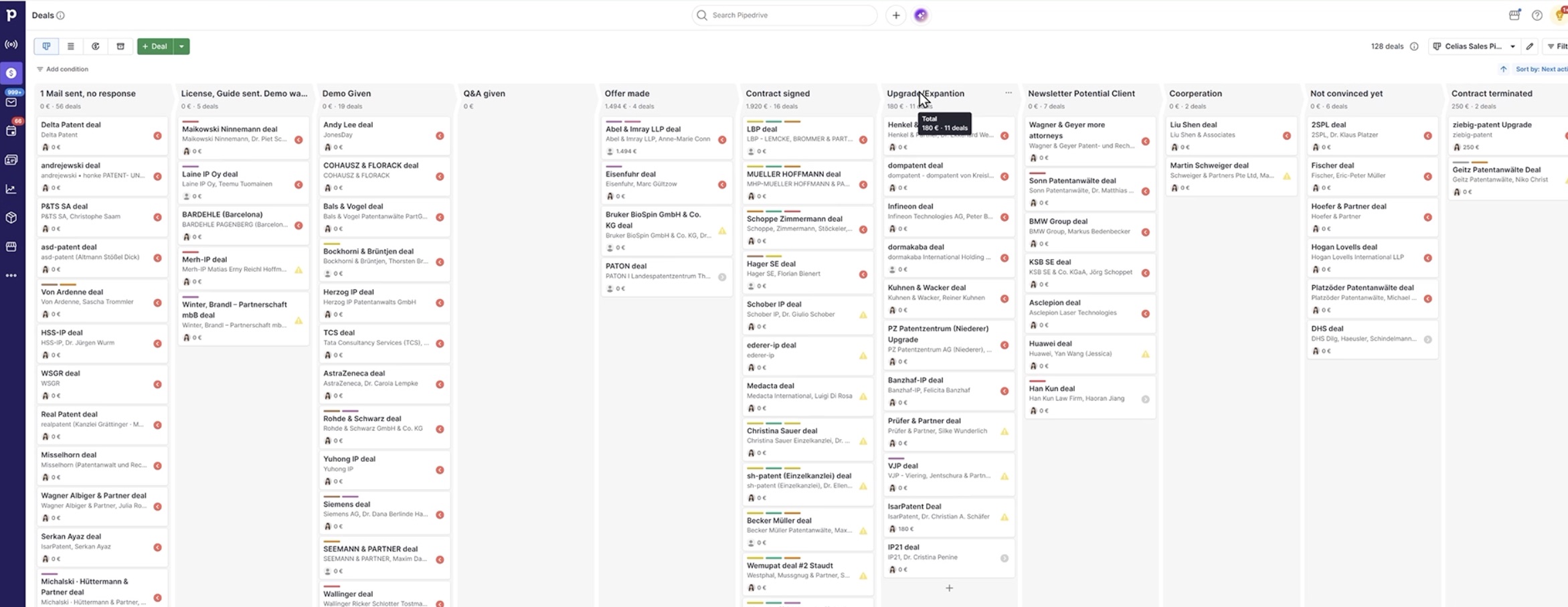 Screenshot de pipeline Pipedrive para PatentMaker